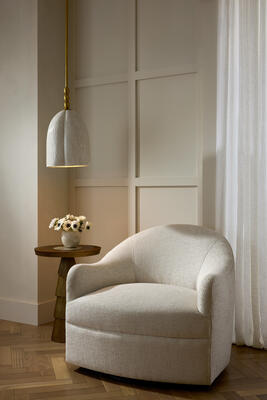 Delfino chair, Lyla pendant, Mathis end table, Blume vase