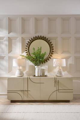 Montevito credenza, Analise mirror, Matteo lamps, Maud vases
