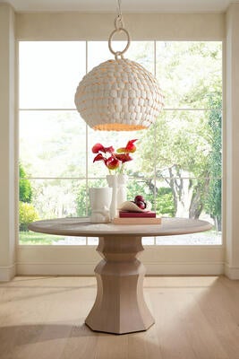 Ramya pendant, Kinsley dining table, Maud vases, Roll tray