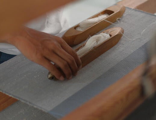 Grassweave Essence in Cerulean on the loom