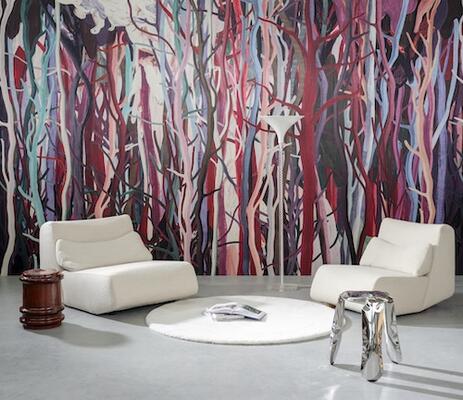 Mangrove is digitally printed on an authentic glossy fil-à-fil textile with a soft velvet touch