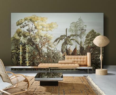 Paradisiac features a tropical landscape printed on ultrasoft velvet