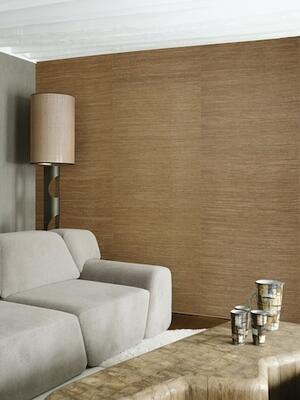Gradient is woven from narrow ramie fibers with fine, irregular knots in warm, earthy tones