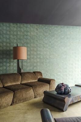 Reflect consists of narrow, hand-dyed raffia strips woven, cut and inlaid in a geometric pattern