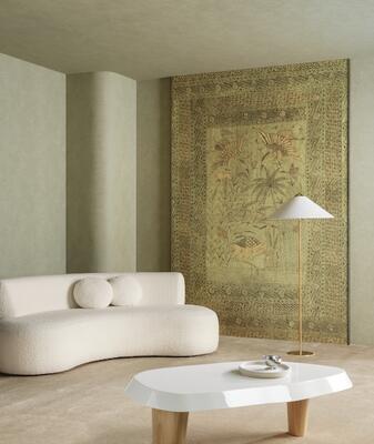 Passeggio evokes the atmosphere of a weathered classical fresco on a parchment-like ground