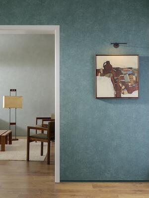 Calcaire features a sand-textured stucco or paint finish on a nonwoven backing