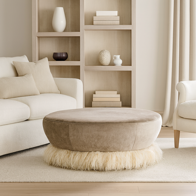 Large Ostrich Fluff round ottoman