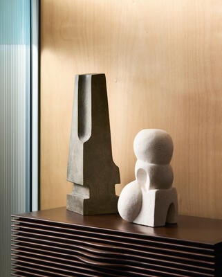 La Structure (tall, Grey) and Imane organic sculpture