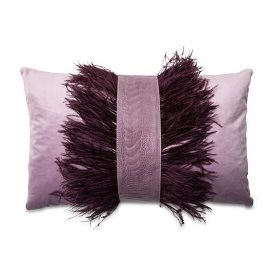 Ostrich trim pillow in Orchid/Velvet
