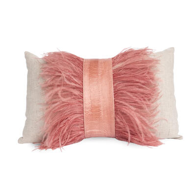 Ostrich trim pillow in Blush/Linen
