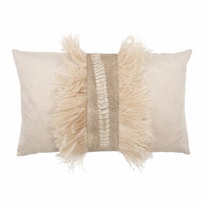 Ostrich trim pillow in Wheat/Velvet