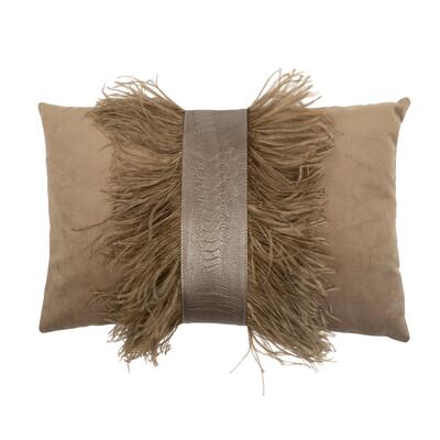 Ostrich trim pillow in Antique/Velvet