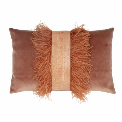 Ostrich trim pillow in Peach/Velvet