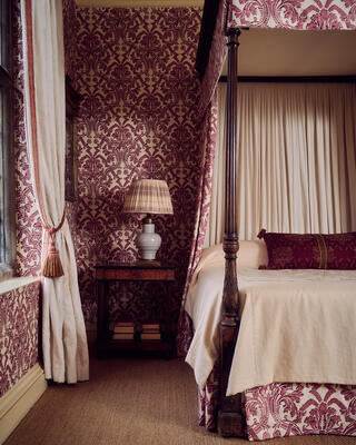 Flora Soames Stockton wallcovering in Garnet