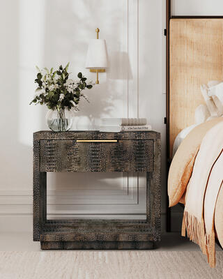 Pierce nightstand, Laken king bed, Luana sconce