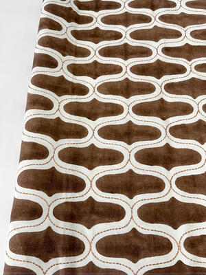 Juhu block-printed fabric with contrast embroidery in Teak Brown