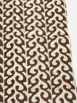 Breach Candy block-printed fabric with kantha embroidery in Teak Brown
