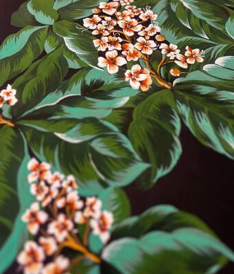 Close-up of the Horse Chestnut illustration textile wallpaper from the Fable collection