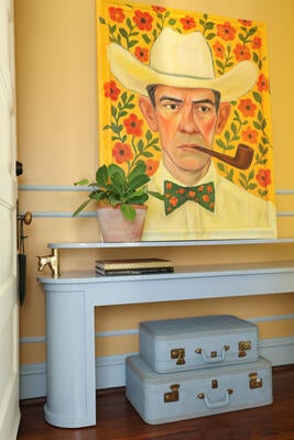 Custom Bridle console table and Frank artwork