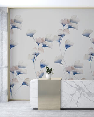 Gingko mural in Blush