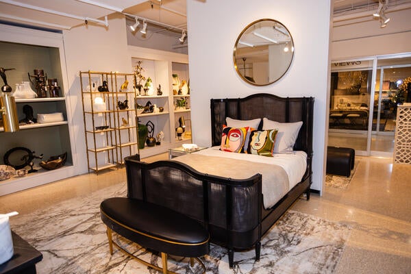 A bedroom vignette in the Global Views showroom
