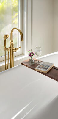 Chesterfield freestanding exposed tub and hand shower set 930-4261 in Aged Brass 034