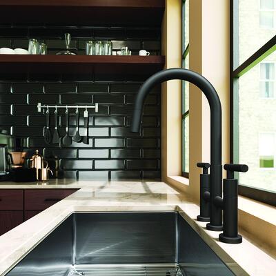 East linear kitchen bridge faucet 1500-5413 with side spray in Flat Black 56