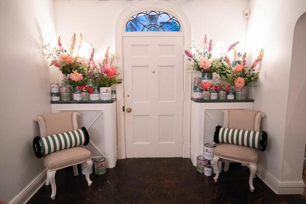 The Benjamin Moore paint can labels featured colors from Colette's selection inspired by Elsie de Wolfe