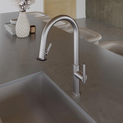 East Linear kitchen trigger-spray faucet (1500–5183) in Satin Nickel PVD (15S)