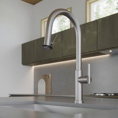 East Linear kitchen trigger-spray faucet (1500–5183) in Satin Nickel PVD (15S)