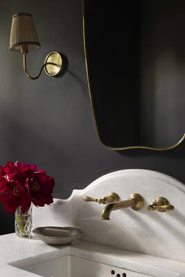 Ithaca wall mount lavatory faucet 3-2551 in Antique Brass 06