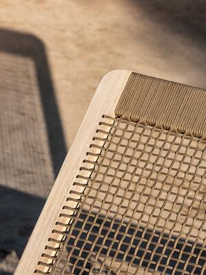 Aged teak with woven back and rope details 
