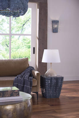 Strata Side Table, Trumpet Table Lamp, Seawall Beaded Sconce 