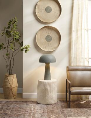 Sundial Wall Art, Papier Table Lamp,Cedar Side Table