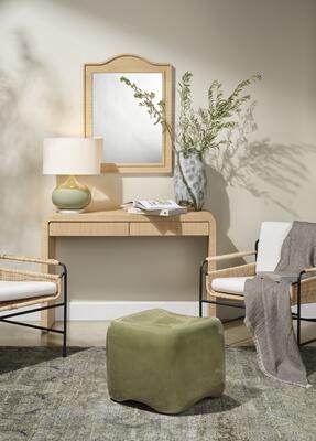 Hilltop Mirror, Montecito Console Table, Moss Table Lamp,Cushion Concrete Stool