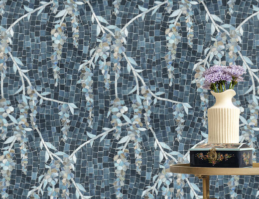 Cape Wisteria in Marcasite Sea Glass with glossy Pearl, Mica, Zircon, Pewter, Labradorite, Lavastone and Chalcedony jewel glass