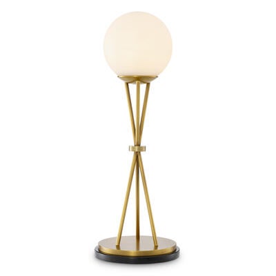 Table lamp Izzy: Intersecting lines converge at a central ring to form an architectural silhouette