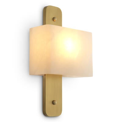 Wall lamp Melbourne: Brass serves as a structural, sculptural presence, framing translucent alabaster