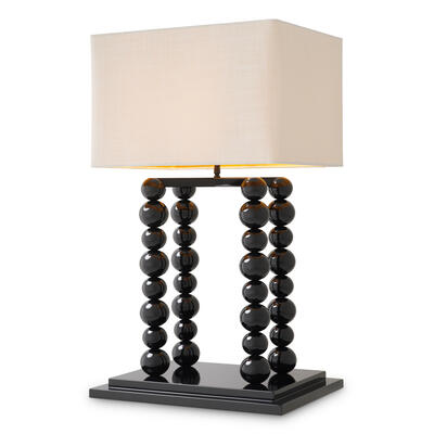 Table lamp Bentley: The glossy black lacquer and softly textured linen evoke timeless composure