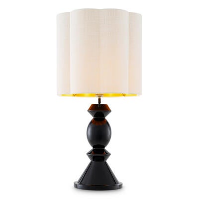 Table lamp Dionne: Its lacquered base is composed of intersecting conical and spherical forms