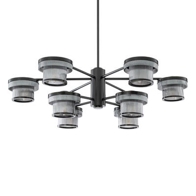 Chandelier Andromeda: Each lightly smoked and fluted diffuser captures and refracts the light