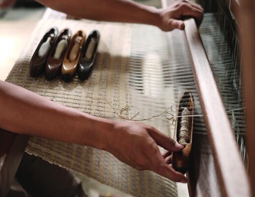 Honeycomb handwoven soft natural fabric on the loom