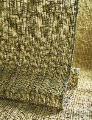 Tendril woven-to-size grassweave windowcovering shown in LE7060 Ebony and LE7009 Golden