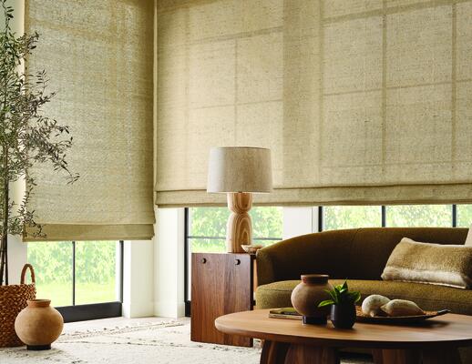 Reverie woven-to-size papyrus-weave windowcovering shown in PE610-09 Harmonious Honey