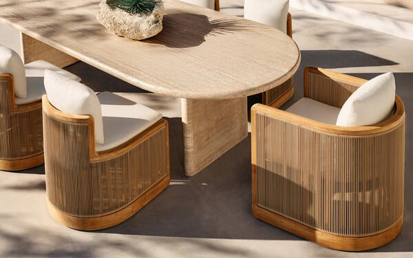 Brera dining collection in natural premium solid teak and all-weather rope