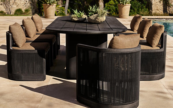 Brera dining collection in blackened premium solid teak and all-weather rope
