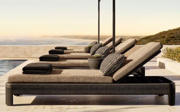 Striata adjustable chaise in blackened premium solid teak and all-weather rope
