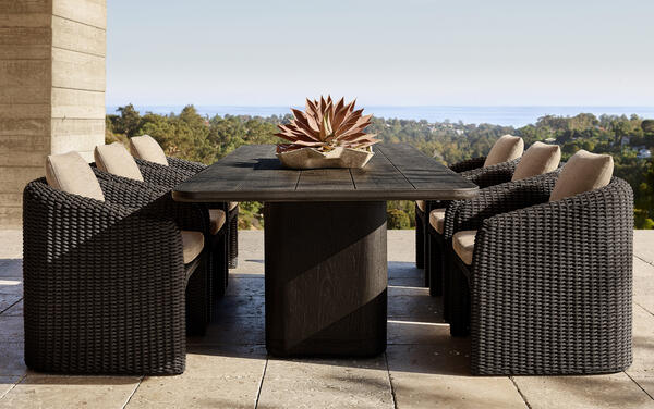 Milano dining collection in all-weather rope and blackened premium solid teak
