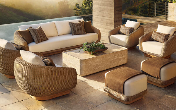 Milano collection in all-weather rope and premium solid teak shown with the Mylo coffee table