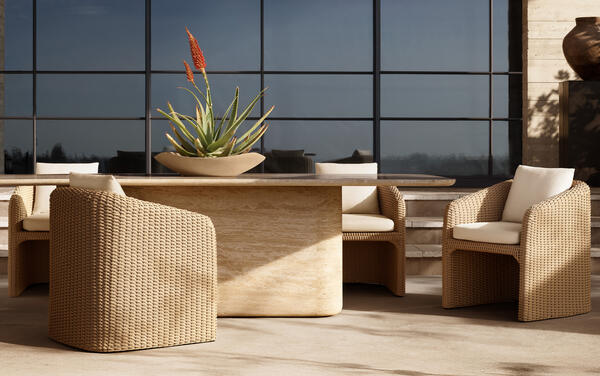 Milano collection in all-weather rope and premium solid teak shown with the Mylo dining table
